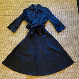 Black sateen wrap shirtdress by Kenneth Cole